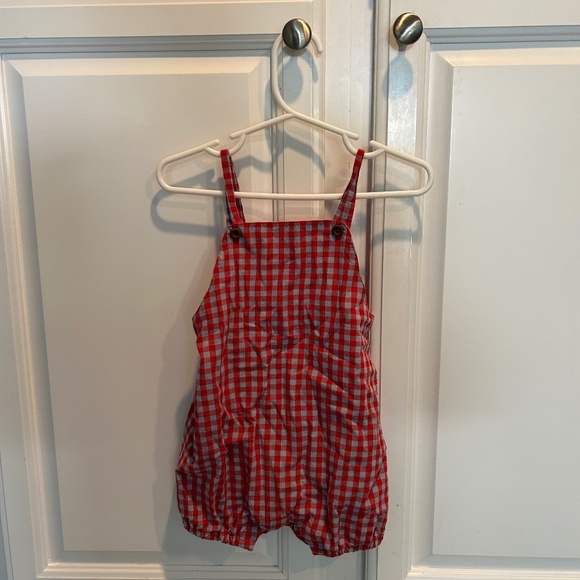Janie and Jack baby gingham poplin overall Moto red - Picture 1 of 2